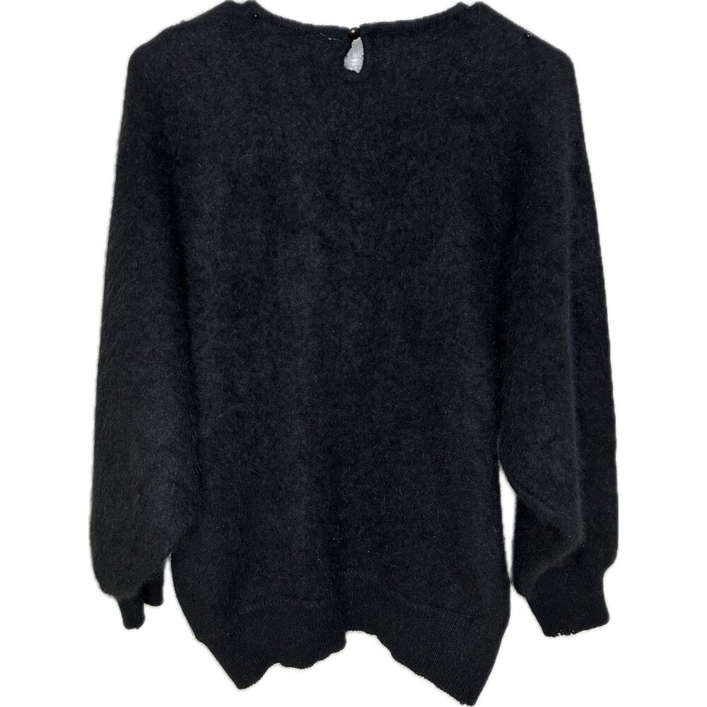 Vintage B.J. Kristen Angora Rabbit Sweater Embellished Beaded Black Size Medium - Picture 2 of 7